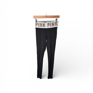 Victoria’s Secret PINK Black Sequin Logo Leggings Size Small Low Rise